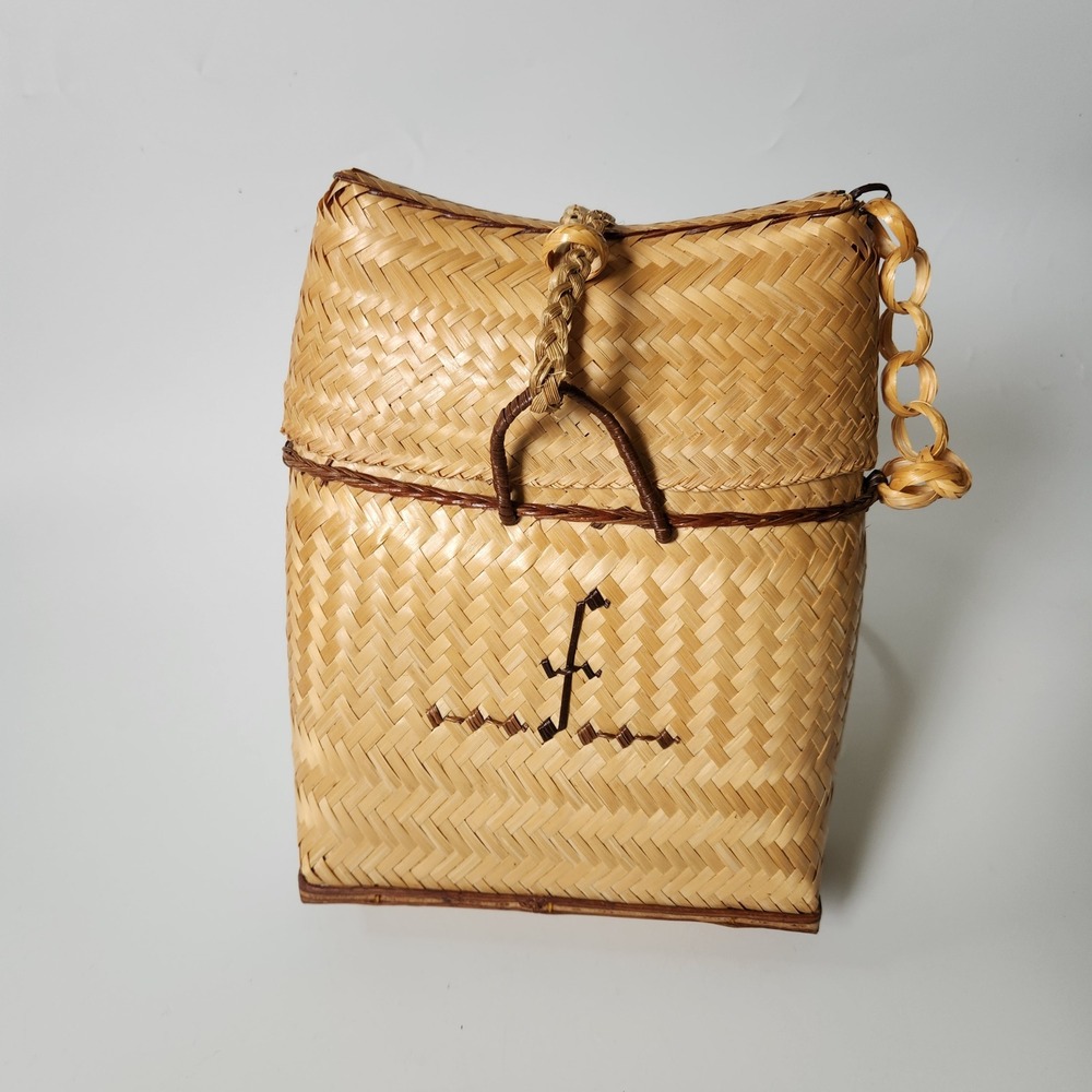 Vintage Filipino Basket Backpack Carrier Bag Handmade Woven Rattan Pasiking